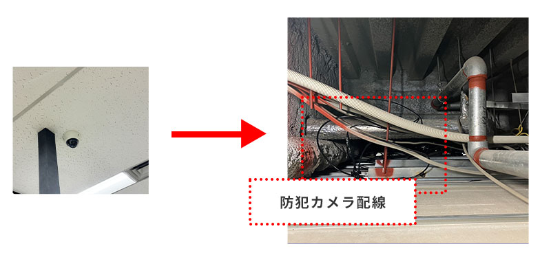 天井裏の防犯カメラ配線