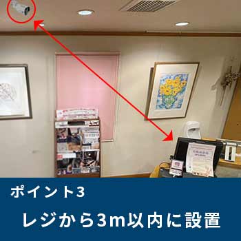 レジ周りをしっかり監視できる位置に設置